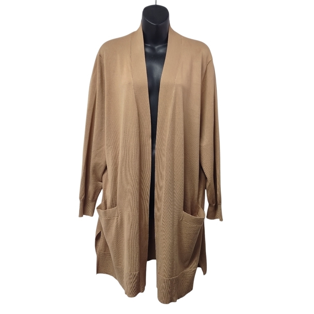 Love Ellie Womens Brown Long Open Front Sweater Cardigan Pockets Plus Size 2X